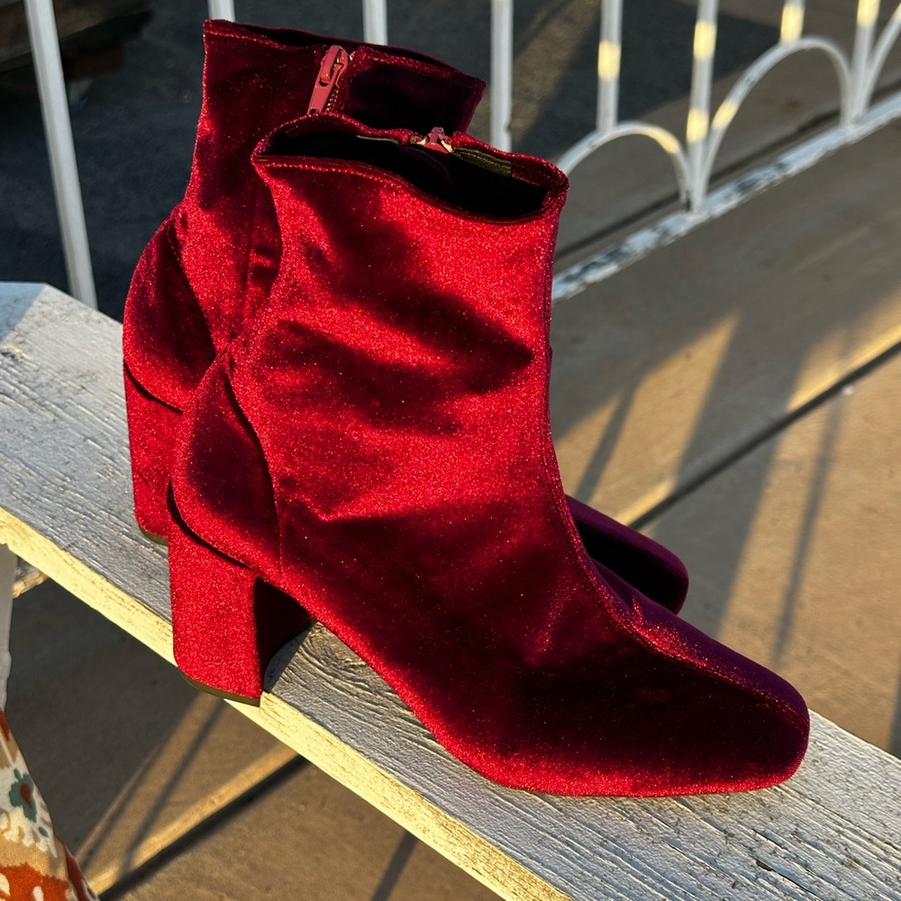 JEFFREY CAMPBELL CIENEGA-LO BURGUNDY Velvet Heeled Booties - Picture 2 of 5